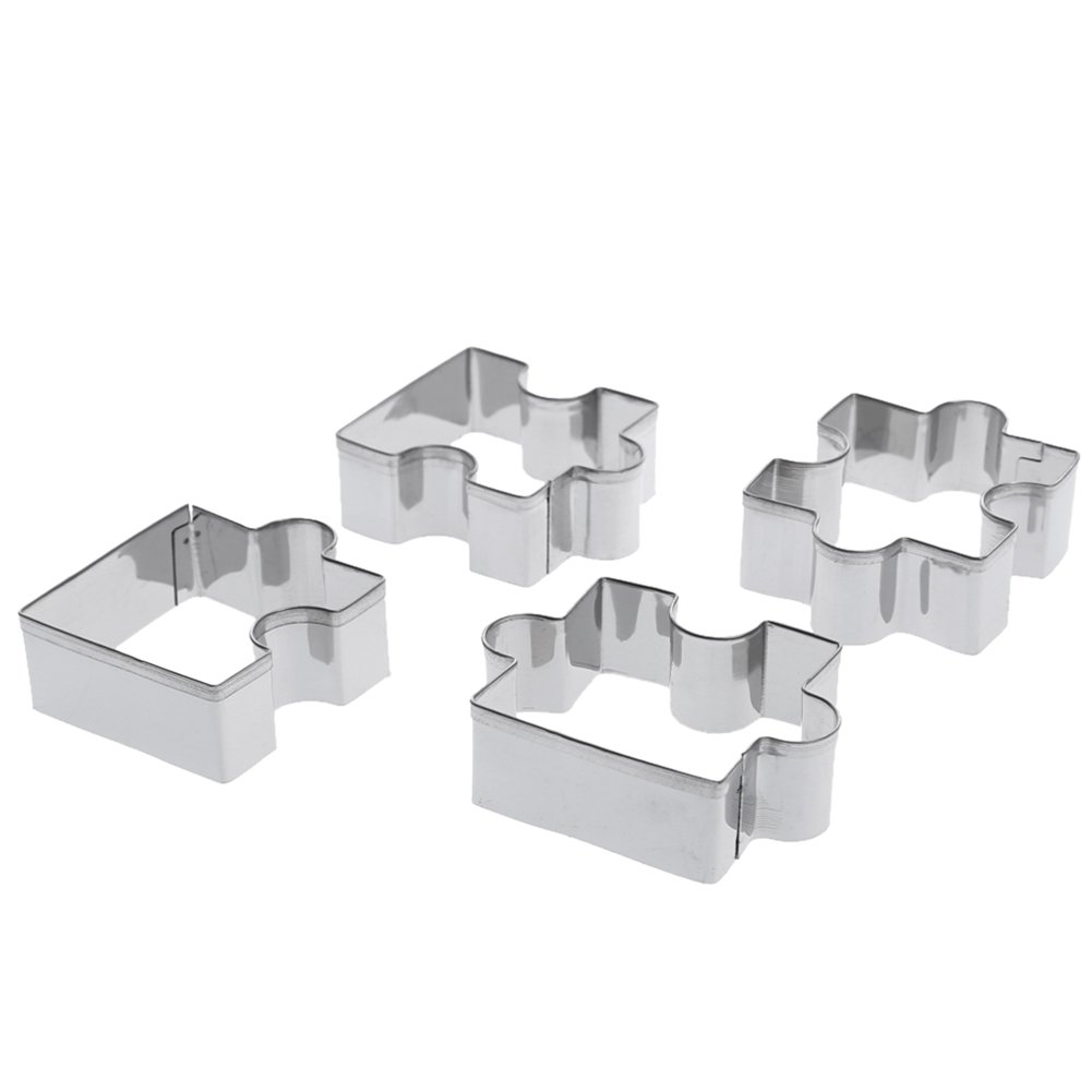 4pcs Stainless Steel Puzzle Cookie Cutter DIY Biscuit Dessert Mold Pastry Fondant Cake Sugarcraft Decorating Frame Cutter Tool
