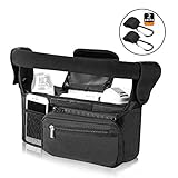 Baby Stroller Organizer Jogger Accessories with Cup Holder,Non-Skid Wide Velcro, Fits All Strollers, Bonus Two Packs Stroller Hooks for Moms
