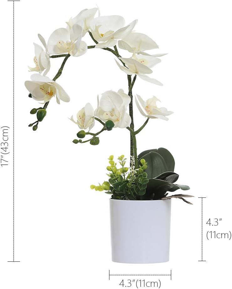 Olrla White Artificial Orchid Flowers in Pot, Faux Butterfly Orchids for Home Office Bathroom Decoration Table Centerpieces (White 2) - Image 3