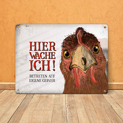 trendaffe - Hier wache ich! Huhn Blechschild in 15x20 cm - Hier wache ich! Henne Metallschild Dekoschild – Bild 5