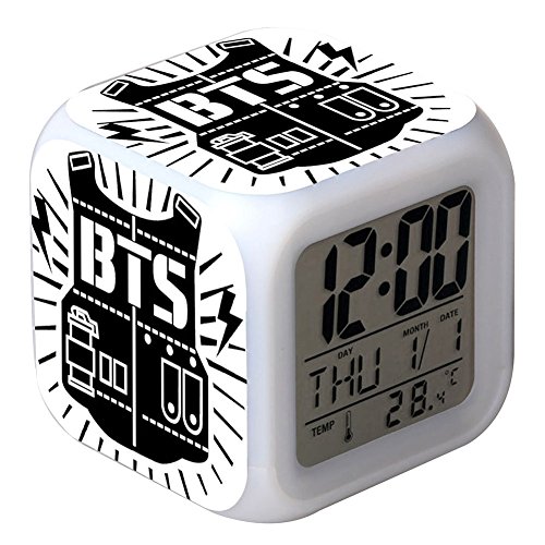 Skisneostype Kpop BTS 7 Color LED Digital Alarm Clock Cute Cartoon Bangtan Boys Touch Night