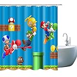 Kid Cartoon Shower Curtain Waterproof Polyester Fabric Print Boy Bathroom Drape for Dinosaur Super Mario (Blue 70.8