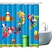 Kid Cartoon Shower Curtain Waterproof Polyester Fabric Print Boy Bathroom Drape for Dinosaur Super Mario (Blue 70.8" W x 70.8" H)