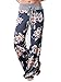 iChunhua Women's Comfy Stretch Floral Print Drawstring Palazzo Wide Leg Lounge Pants(M,Blue)