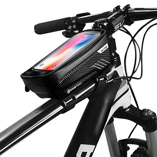 Wanfei Bike Bicycle Phone Bags, Waterproof Top Tube Handlebar Bag with Touch Screen Phone Case, Front Phone Mount Bag for Cellphone Below 6.5 Inch