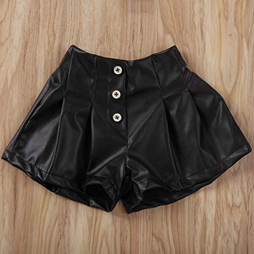 1-6Y Toddler Kids Baby Girl Clothes Ruffle Long Sleeve Button Down Shirts Top +Leather Shorts Skirt Fall Outfits Set (Pink, 12-24 Months)