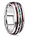 FIBO STEEL 8MM Titanium Wedding Band Ring for Men Women Wood and Abalone Shell Inlaid Size 7-14