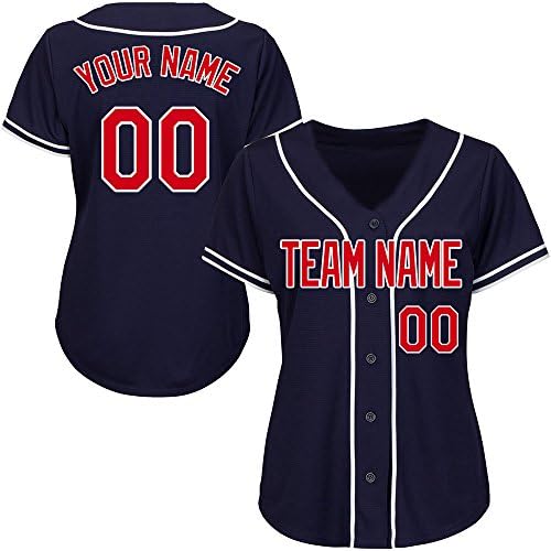 Custom Women's Navy Cool Baseball Jersey with Embroidered Team Name Player Name and Numbers,White-Red Size S