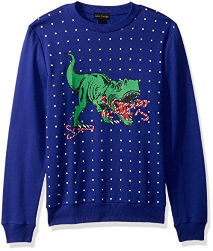 Alex Stevens Men's Candy Cane T-Rex Ugly Christmas Sweater, Blue, Medium