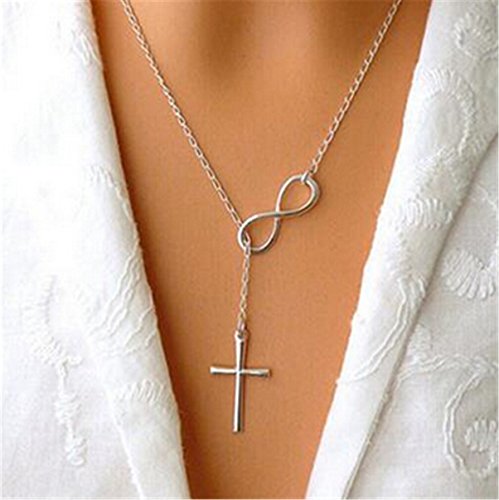 OrliverHL Stainless Steel Simple Plain Cross Pendant Necklace With Number 8