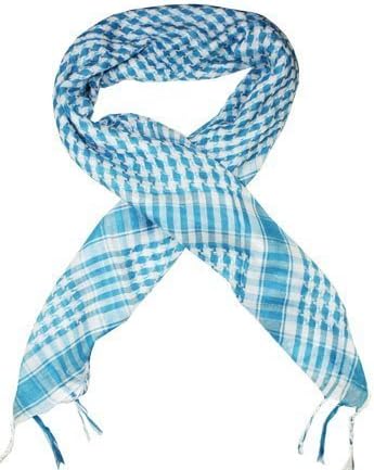 Houndstooth Shemagh Keffiyeh Square Shawl, White and Turquoise