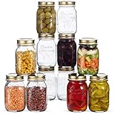 Bormioli Rocco Quattro Stagioni Glass Mason Jars - 12 Pack - (17 Ounce) with Gold Airtight Lid for Canning, Fermenting, Preserving, Storing, Italian Made Glass Jar