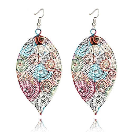 Bohemia Vintage Ethnic Style Colorful Leaf Pendant Dangle Earrings Drop Earrings for Women Girls Jewelry Ornaments-EKIMI