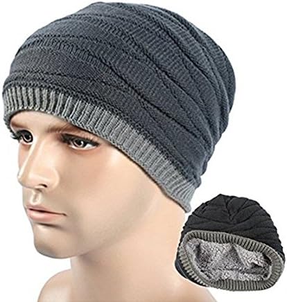 ZAONE Unisex Winter Warm knitted Beanies Slouchy Hats Male Female Beanies Stripe Knitted Hiphop Caps for Men, Women &amp; Kids (One Size, Grey)