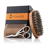 WOWAX Beard Grooming Kit for Men, Sandalwood Beard Comb, Boar Bristle Beard Brush and Hair Scissors
