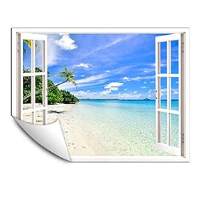 Wall Murals for Bedroom Fake Window Beach White Window Removable Wallpaper Peel and Stick Wall Stickers - 24x32 inches