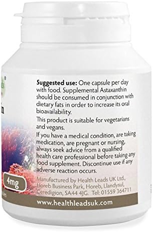 Astaxanthin 4mg x 90 Capsules (100% Pure & Additive Free Food Supplement, High Strength, Powerful Antioxidant - Image 4