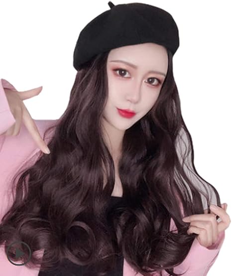 Amazon Nuonuo 長いウェーブのかかった人工毛ウィッグ付きのベレー帽キャップ フルウィッグ 通販