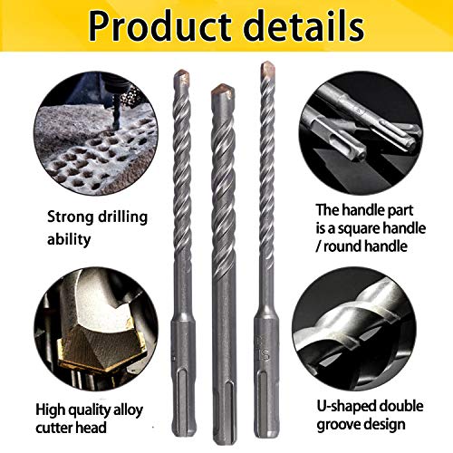 Hakkin 8 Pcs Rotary Hammer SDS Bits Set + 3 Pcs Chrome Vanadium Steel SDS-Plus Chisel Set Masonry Drill Bit Tool for Cement Wall, Concrete,Stone, Brick Wall