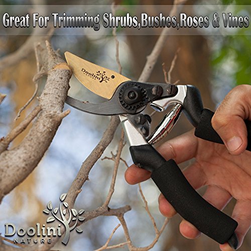 Titanium - Coated Bypass Pruning Shears by Doolini Nature, with Advanced Ergonomic Design - Free Bonus Soft Ergonomic Handles - Image 9