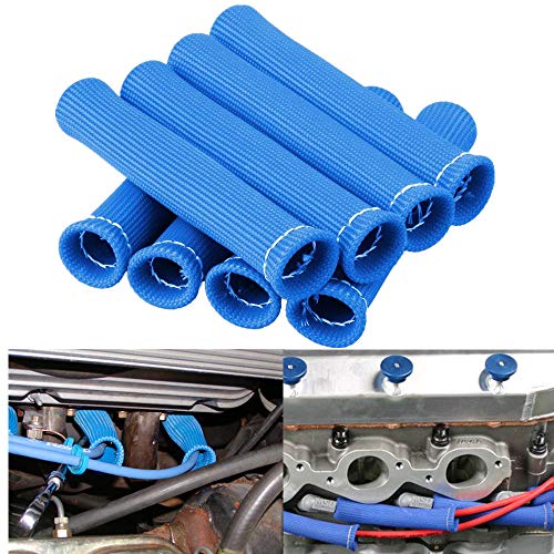 8 BLUE 1200° SPARK PLUG WIRE BOOTS HEAT SHIELD PROTECTOR