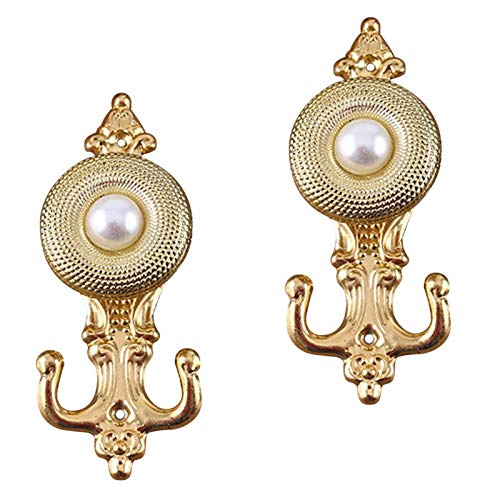 JISETY 2Pcs Drapery Hooks Metal Pearl Decorated Wall Mounted Coat Hanger Tassel Curtain Tieback Holdbacks