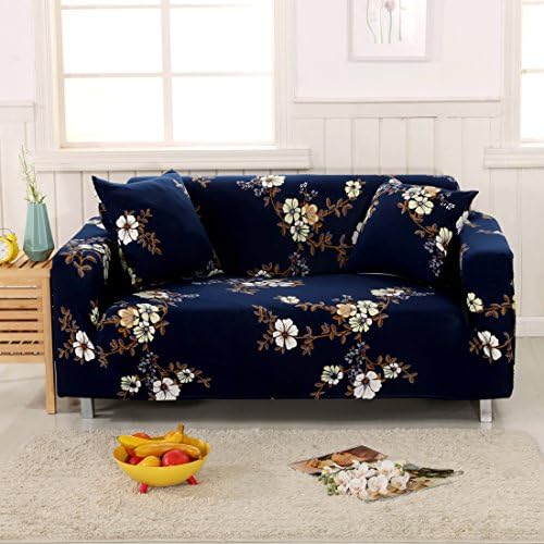 Stretch Printed Sofa Cover - Anti-Slip Anti Wrinkle Sofa Slipcover Lightweight Sofa Furniture Protector Cover 1/2/3/4 Seater Couch Covers Fit Many Popular Sofas ( Navy, elegant flowers ) By Miller00