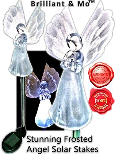 Brilliant & Mo Set of 2 Gorgeous Frosty Solar Angel Lights Garden Stakes with Fibre Optic Wings