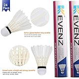KEVENZ 24-Pack Goose Feather Badminton Shuttlecocks with Great Stability and Durability, High Speed Badminton Birdies Balls