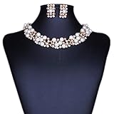 Qiyun Multi-Row Strand Pearl Beaded Torsade Bib Choker Collar Necklace Earrings Set