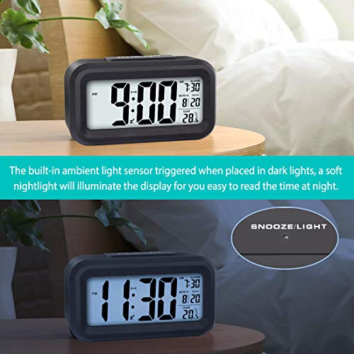 WulaWindy Led Display Digital Alarm Clock Battery Operated Smart Night