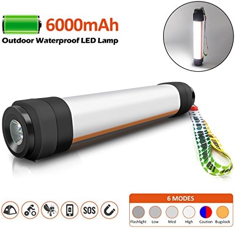 CREATE BRIGHT Camping Lights Waterproof IP68 Portable Work Light Lantern Flashlights with Powerbank 6000mAh Battery,Emergency Night Lamp 6 Lighting Modes for Camping, Fishing, Emergency, Riding