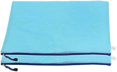 A3 Size Plastic Nylon Chain Zipper Closure Paper Document File Pen Bag Folder Organizer Gridding File Bag,2-Piece,Blue