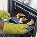 Honla Silicone Oven Mitts with Stripe Fabric and Terry Cloths Lining,Heat Resistant to 500 F,1 Pair of Kitchen Oven Gloves for Cooking,Baking,Grilling,Barbecue Potholders,Black