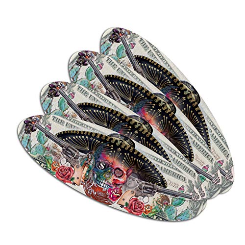 Calavera Sugar Skull Guns on Dollar Day of the Dead Double-Sided Oval Nail File Emery Board Set 4 Pack