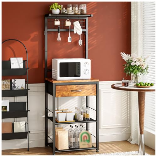Simple Wisdom Alacenas para Cocina,Muebles para Cocina con 5 Ganchos,Estante para Cocina Microondas,Estante Organizador,Sala(Retro)