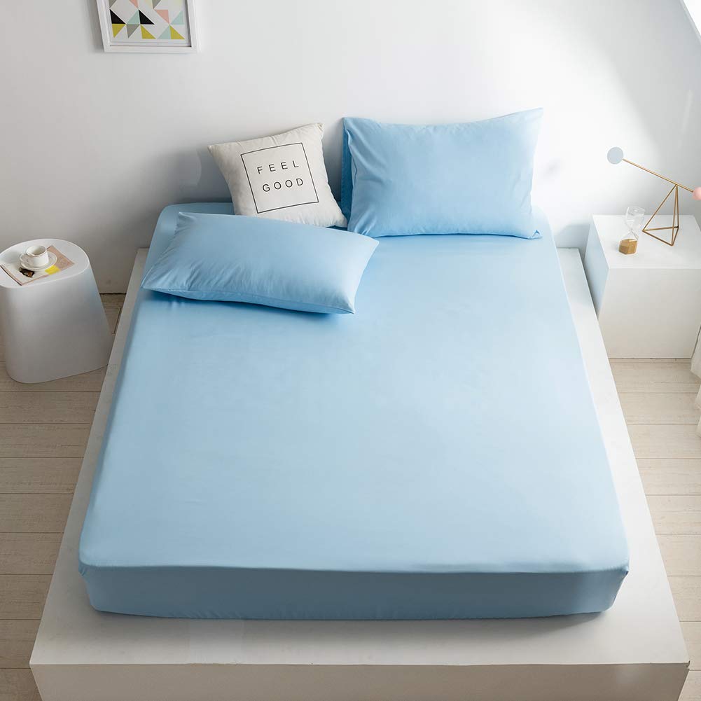 Good Nite Super King Fitted Sheet Bed Sheets 25CM Extra Deep Pocket Soft and Breathable Fitted Bedding Sheets (Blue, Super King)