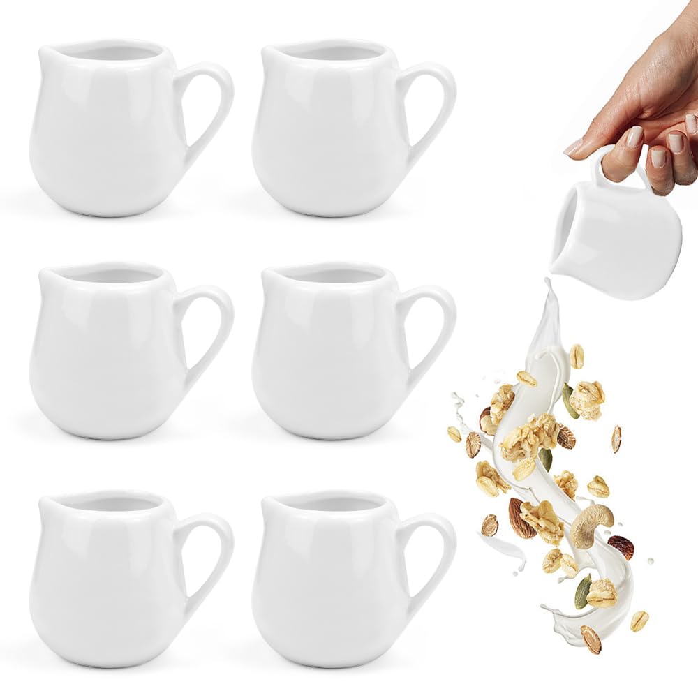 SIYINGSAERY 6 PCS Ceramic Milk Jug with Handle, 110 ml Porcelain Cream Jug Small Milk Jugs Porcelain Mini Cream Jugs Sauce Ceramic for Sauce Salad, Food Spice, Coffee, Water, Soda