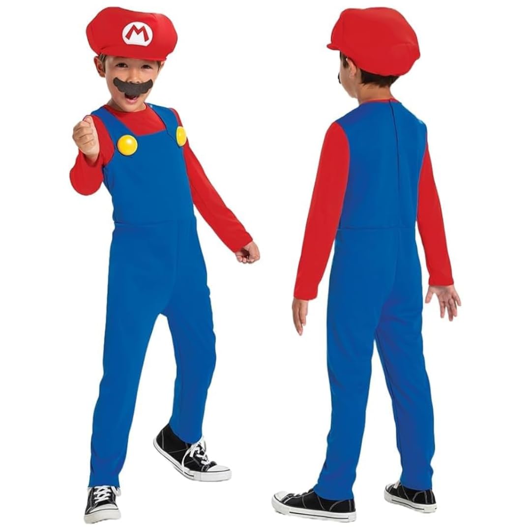 Disguise Nintendo Super Mario Mario Jumpsuit for Kids, Officially Licensed, Includes Mario Hat, Mario Fancy Dress for Kids, Jumpsuit and Moustache, Ages 7-8