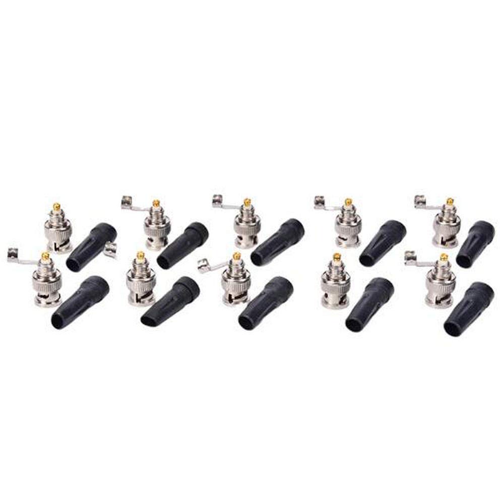 BW® 10pcs RG59 BNC Male Plug Pin Solderless Straight Angle Connector for CCTV Cameras