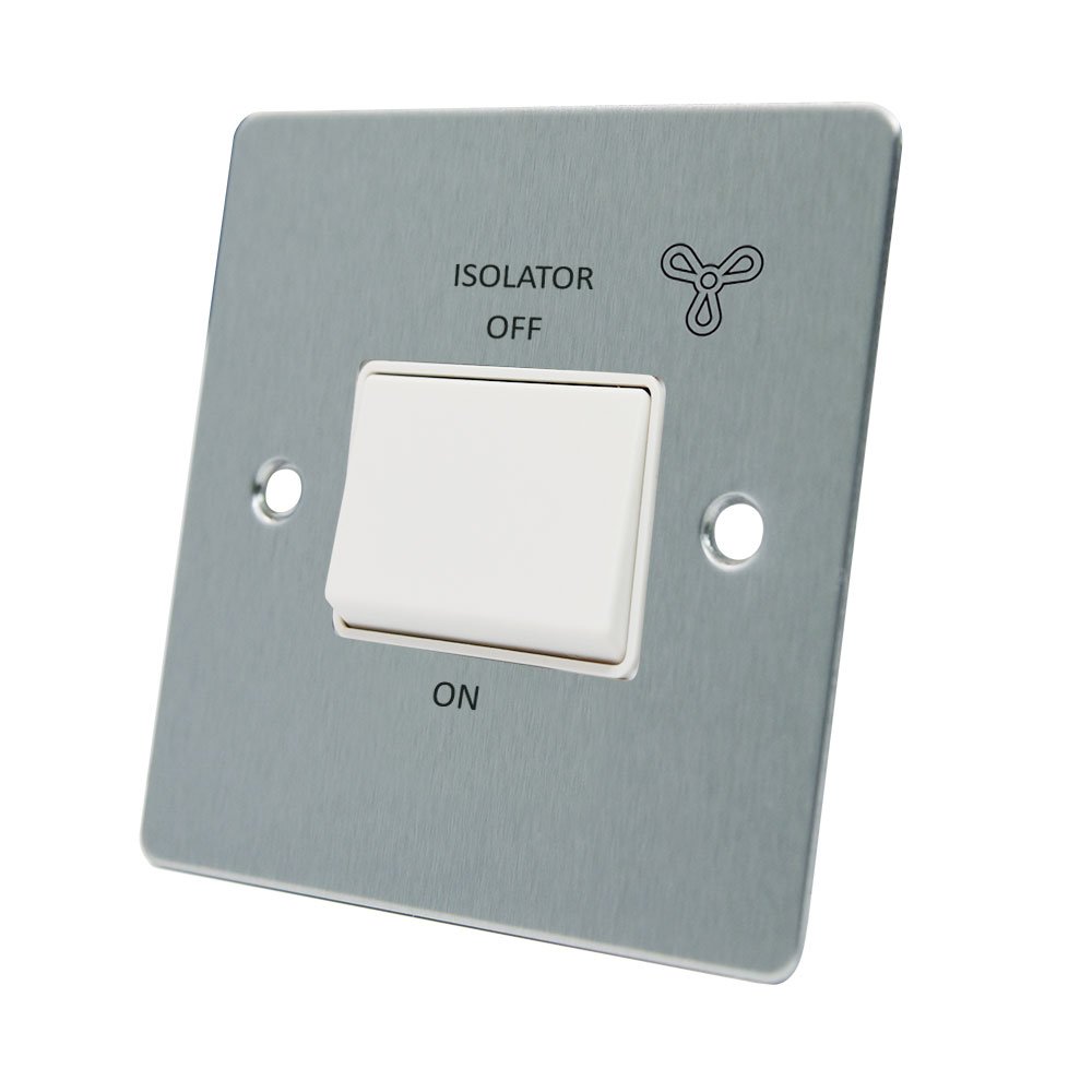 AET FSC3PFANWH Satin Chrome Flat White Insert Plastic Rocker Switch-10 Amp 3-Pole Fan Isolator Switch, 240 V