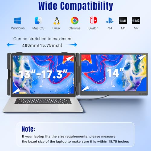 KEFEYA Laptop Screen Extender 14", FHD 1080P IPS Laptop Monitor Extender, Portable Monitor for Laptop 13-17" with USB-C/HDMI Port, Plug n Play for Windows/Mac/Android/Switch/PS5