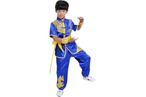 CBTRFASHION Boys Girls Kung Fu Master Tai Chi Dragon Chinese Uniform Top Shirt Pants Set Outfit