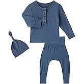 SUZEL Newborn Baby Boys Girls Clothes Coming Home Outfit Bamboo Viscose Button Tops and Pants with Hat/Headbands Clothing Set