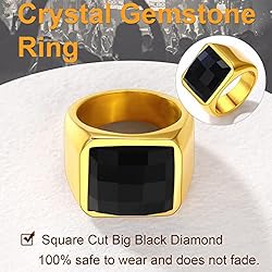 U7 Mens Black Onyx Rings 18K Gold Plated Stainless