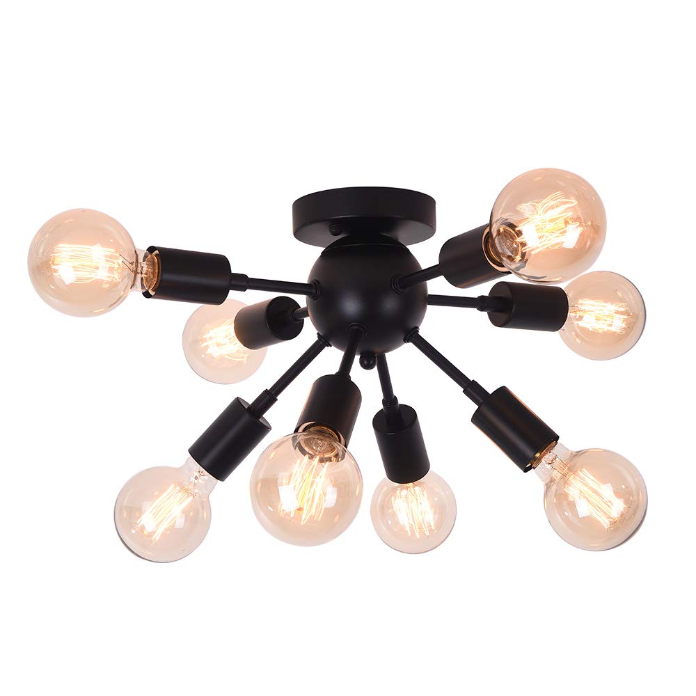 OYIPRO Ceiling Light Fixture 8-Light, Sputnik Chandelier Lamp Modern, Semi-Flush Mount Kitchen Lamp, E27 Base Black for Dining Room Bedroom Living Room