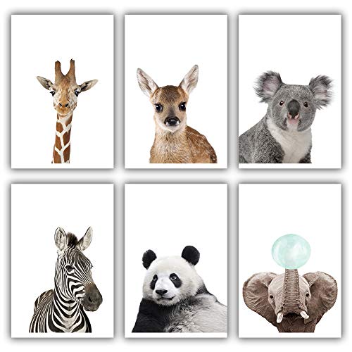 OIBTECH Nursery Wall Decor, Baby Animal Nursery Wall Decor Woodland Nursery Decor Wall Art Decorations 8''x10'' Unframed Art Prints for Home Room Decor-6Pcs