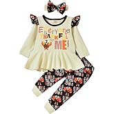 fioukiay Toddler Baby Girl Thanksgiving Outfits Infant Baby Girls Turkey Clothes Ruffle Tunic Top Clothing Pants Set