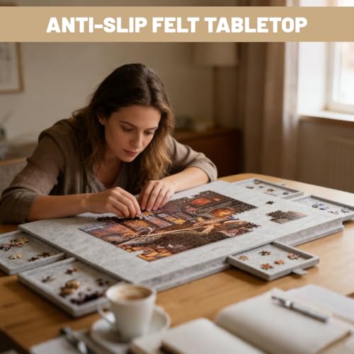 1000 Pieces Puzzle Table, Portable Puzzle Board with 6 Drawers, Lightweight Felt Storage Case, Portable Storage for 1000 Pieces, Tilting Puzzle Table for Adults and Kids