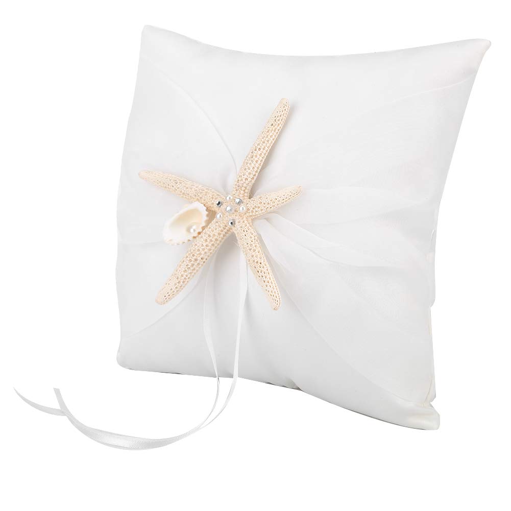Ivory Ring Bearer Pillow Holder Wedding Ring Pillow with Starfish Romance Cushion Bearer Wedding Ring Pillow(1#)